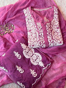 Bell Daman qureshiya Dupatta 3d Crepe Set - Chikankari official