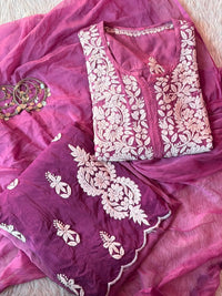Bell Daman qureshiya Dupatta 3d Crepe Set - Chikankari official