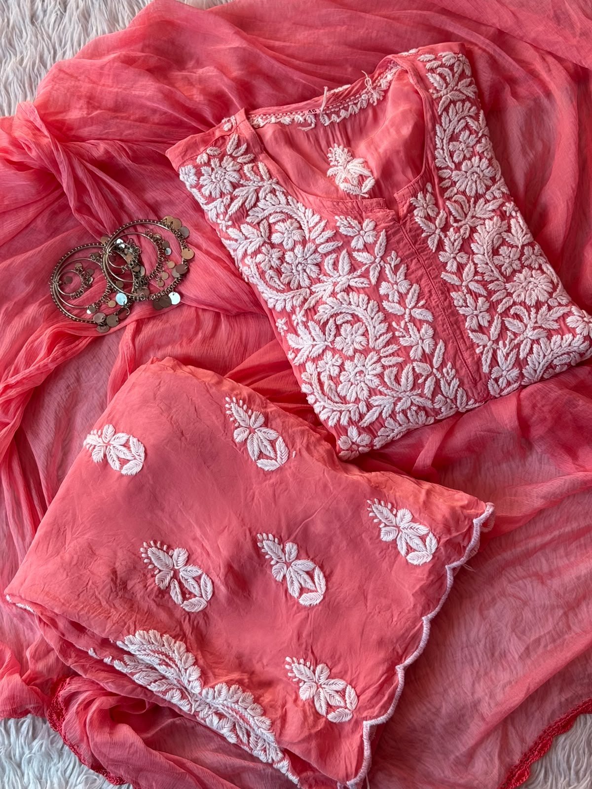 Bell Daman qureshiya Dupatta 3d Crepe Set - Chikankari official