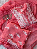 Bell Daman qureshiya Dupatta 3d Crepe Set - Chikankari official