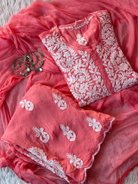 Bell Daman qureshiya Dupatta 3d Crepe Set - Chikankari official