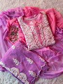 Bell Daman qureshiya Dupatta 3d Crepe Set - Chikankari official