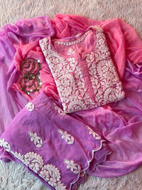 Bell Daman qureshiya Dupatta 3d Crepe Set - Chikankari official