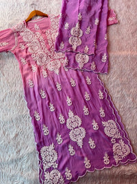 Bell Daman qureshiya Dupatta 3d Crepe Set - Chikankari official