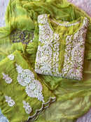 Bell Daman qureshiya Dupatta 3d Crepe Set - Chikankari official