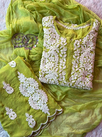 Bell Daman qureshiya Dupatta 3d Crepe Set - Chikankari official