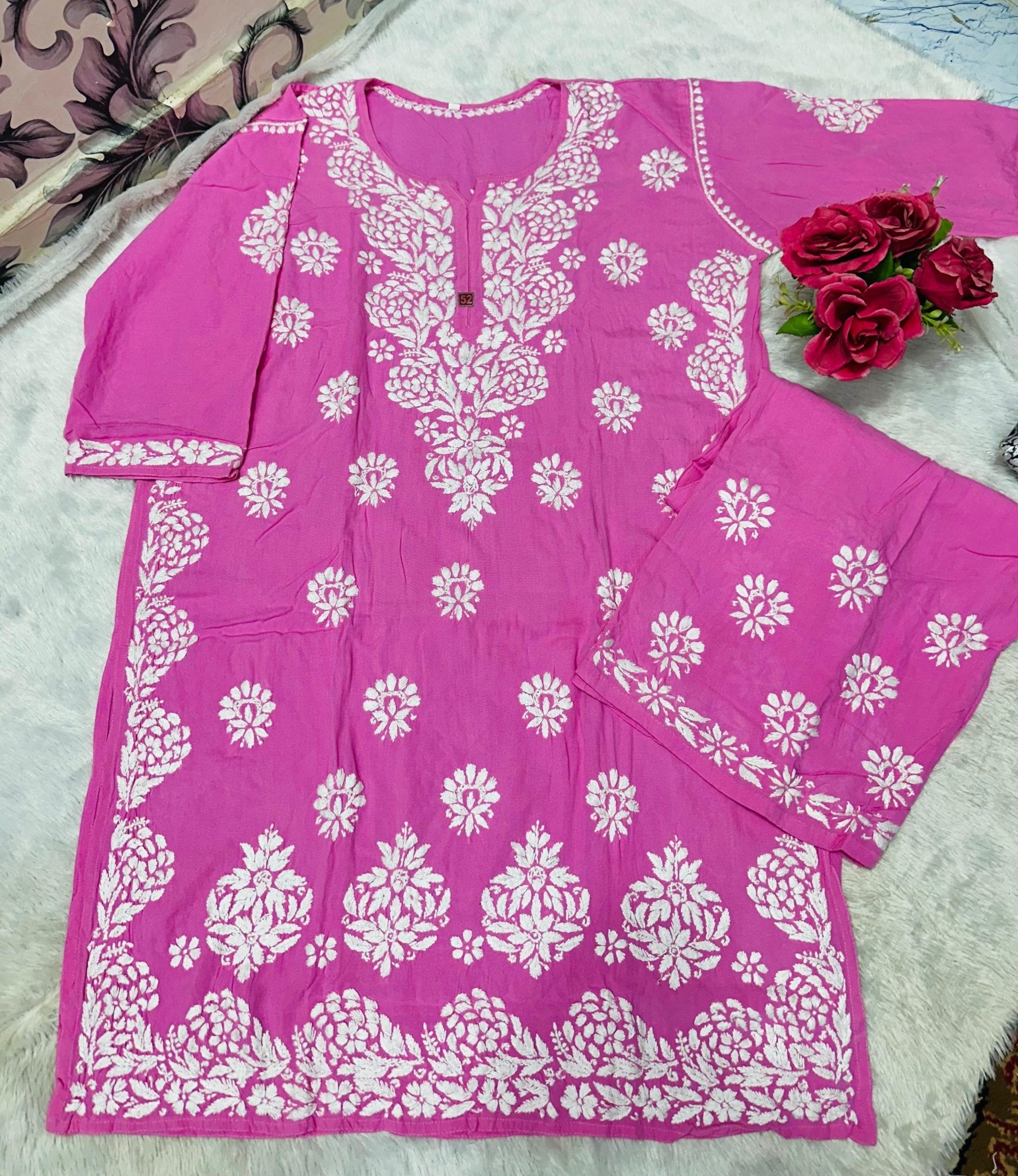 Big size Rayon White thread comfy Set - Chikankari official