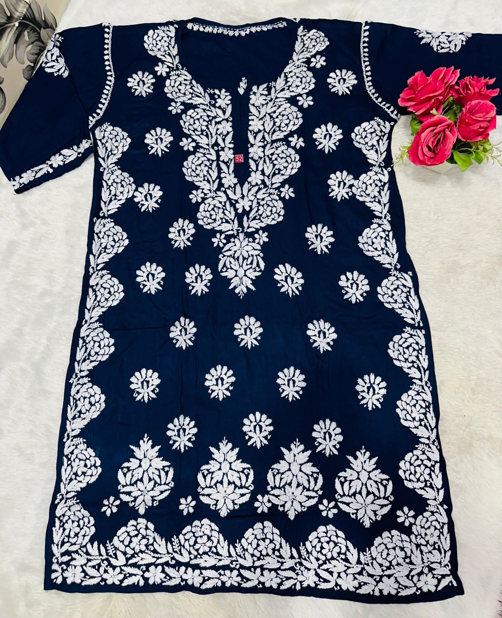 Big size Rayon White thread comfy Set - Chikankari official