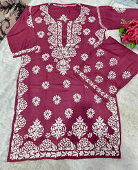 Big size Rayon White thread comfy Set - Chikankari official