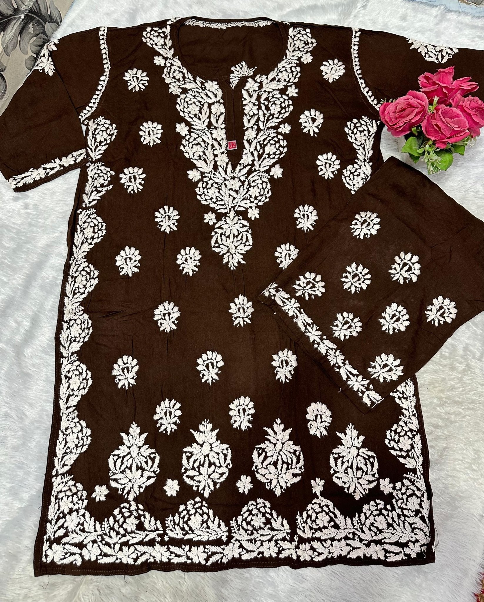 Big size Rayon White thread comfy Set - Chikankari official
