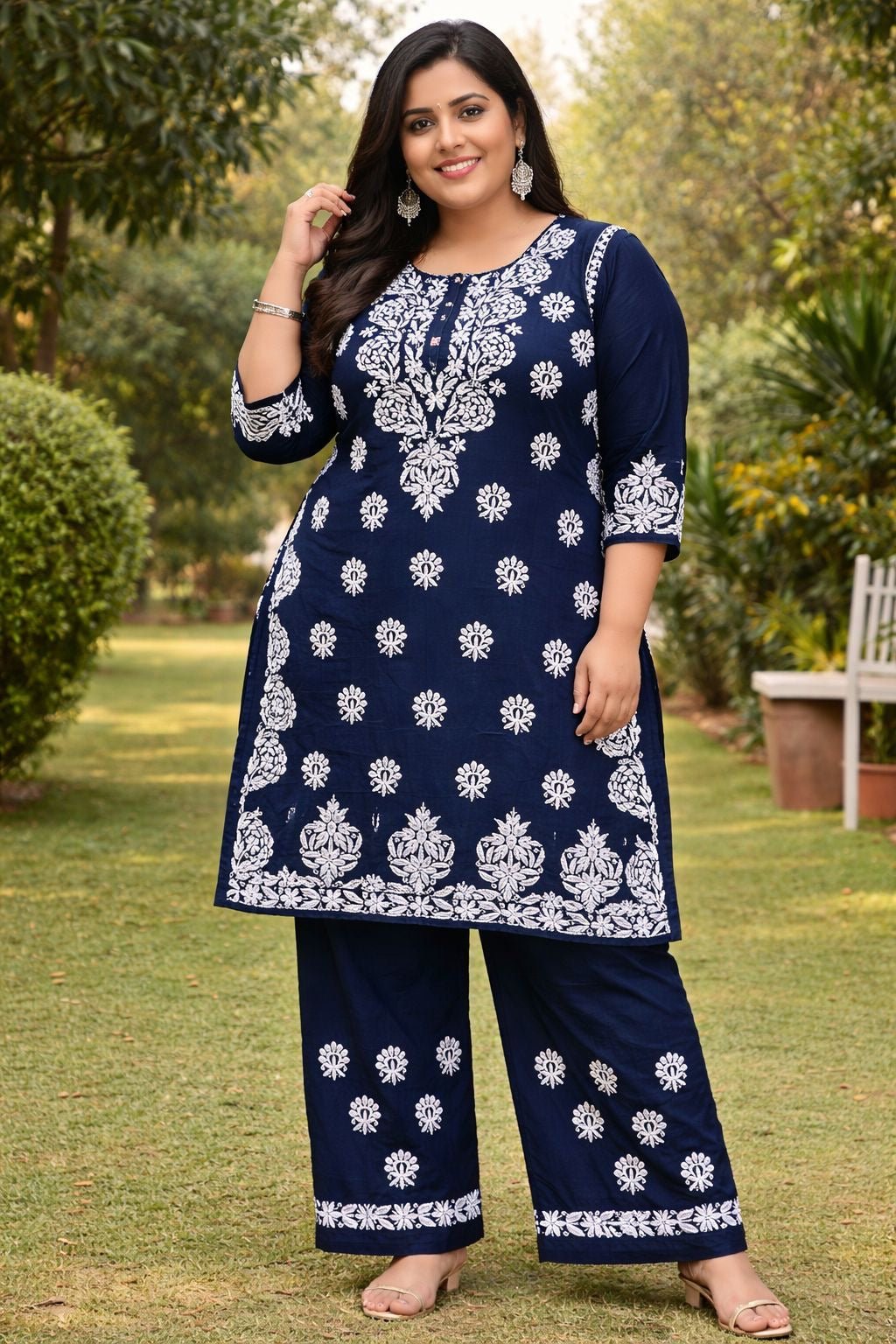 Big size Rayon White thread comfy Set - Chikankari official