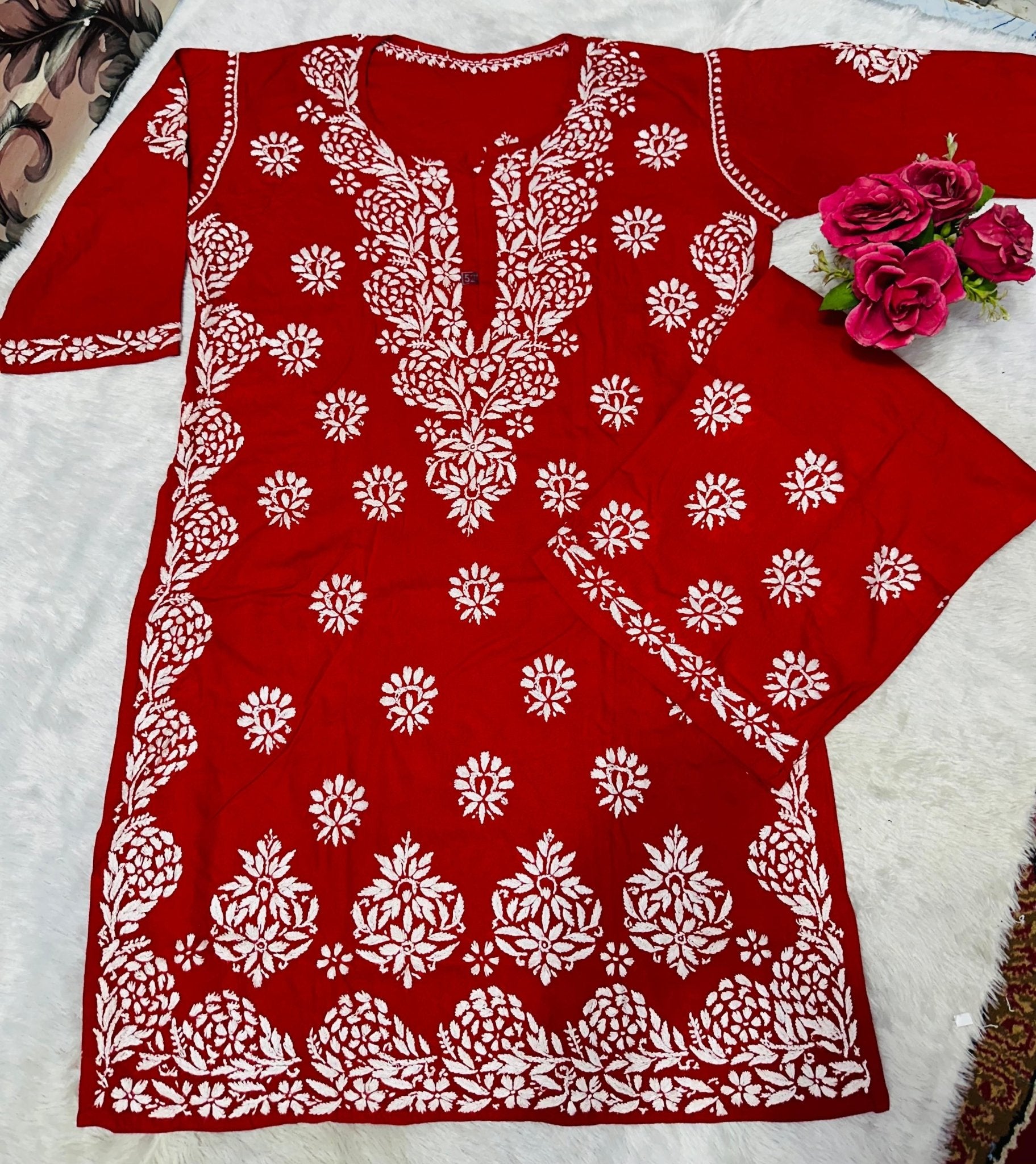 Big size Rayon White thread comfy Set - Chikankari official