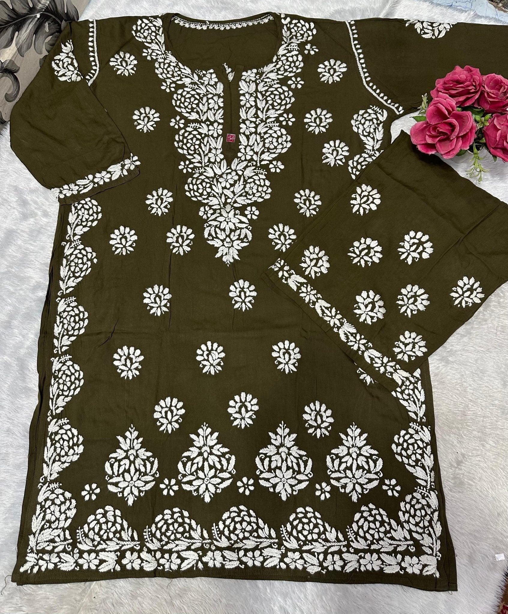 Big size Rayon White thread comfy Set - Chikankari official