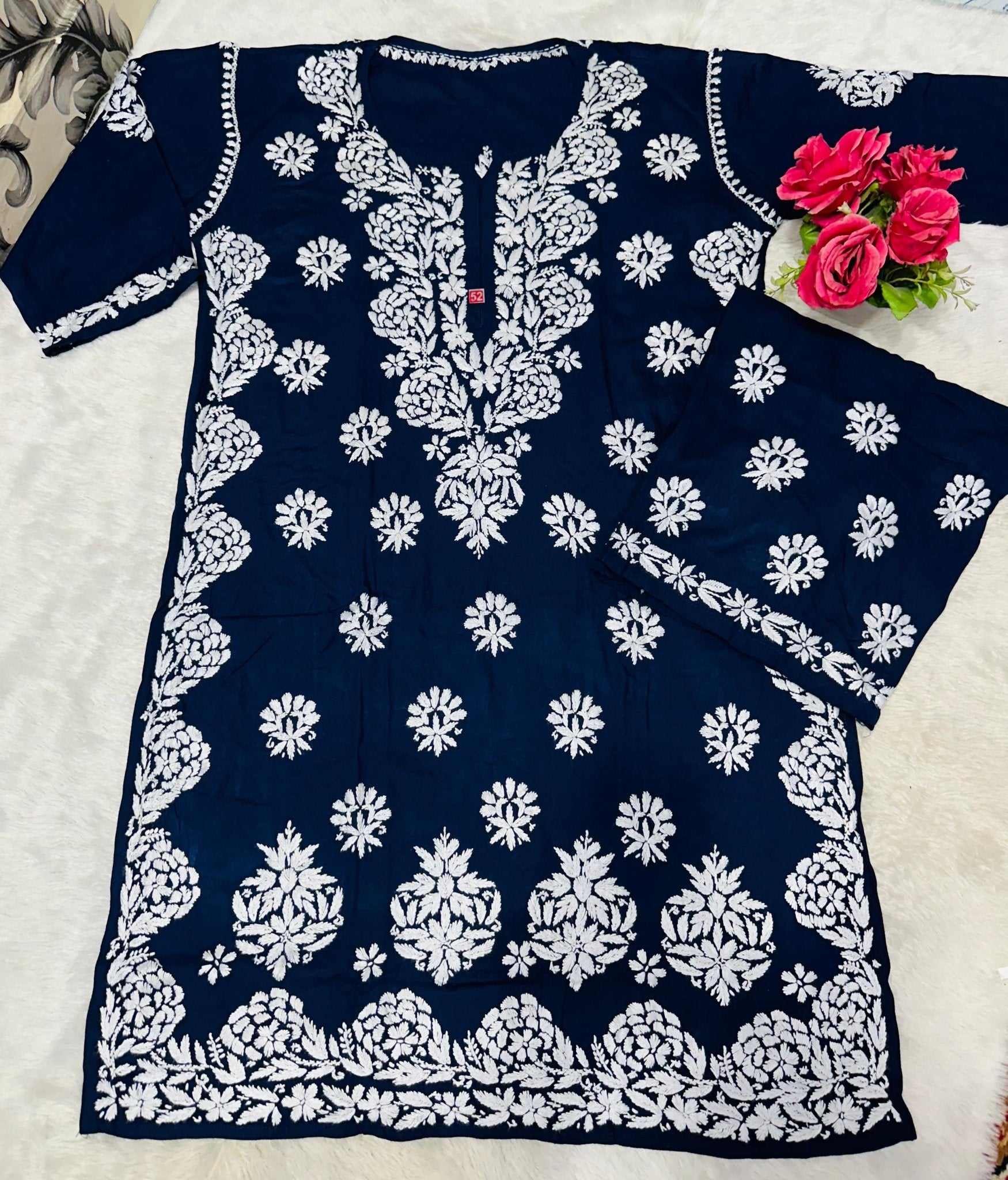 Big size Rayon White thread comfy Set - Chikankari official