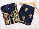 Black base heavy work Flower Modal set - Chikankari official