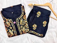 Black base heavy work Flower Modal set - Chikankari official
