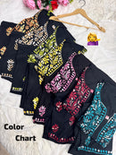 Black base heavy work Flower Modal set - Chikankari official