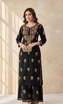 Black base heavy work Flower Modal set - Chikankari official