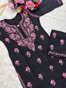 Black base heavy work Flower Modal set - Chikankari official