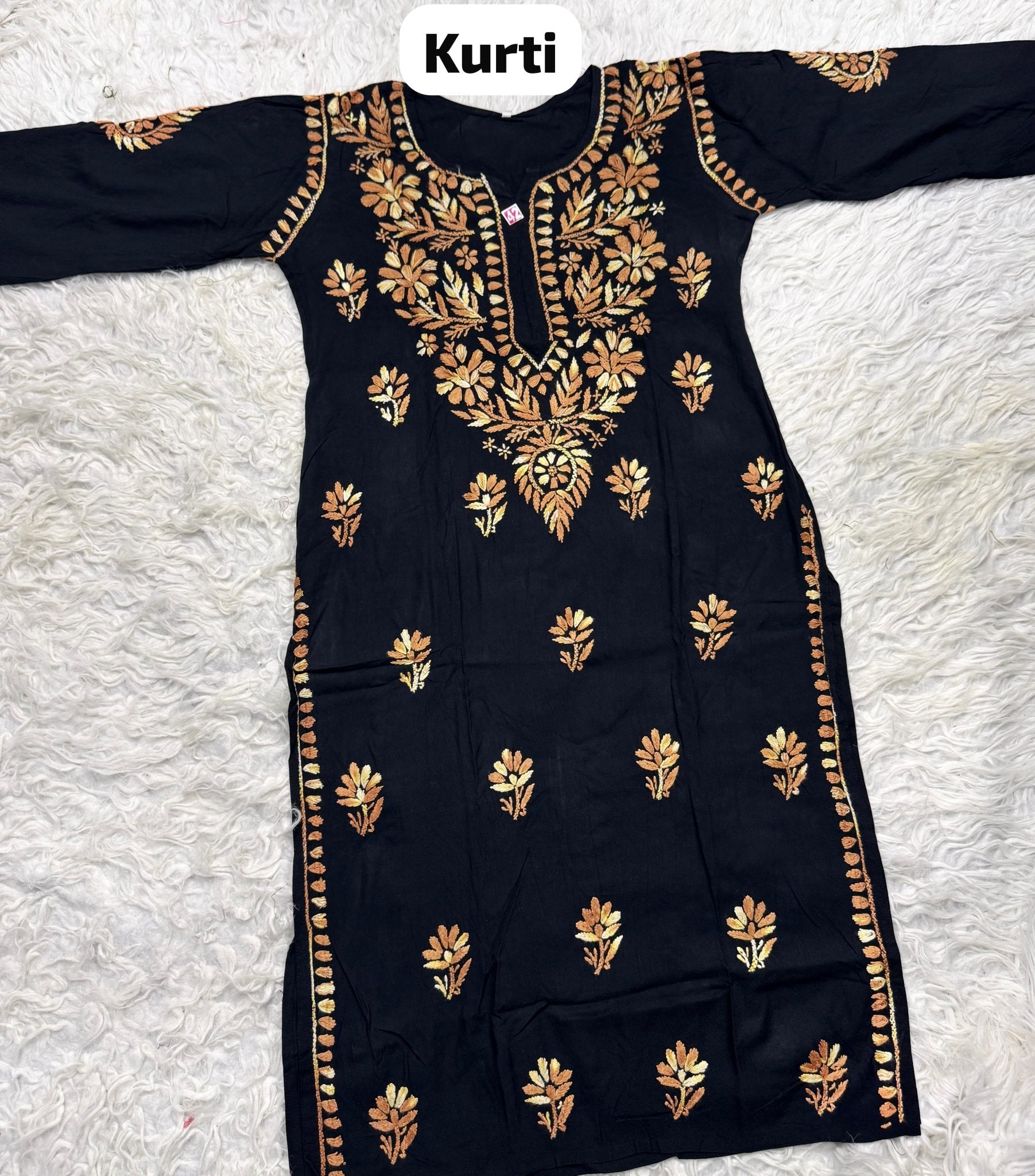 Black base heavy work Flower Modal set - Chikankari official