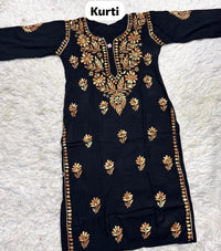 Black base heavy work Flower Modal set - Chikankari official
