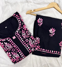 Black base heavy work Flower Modal set - Chikankari official