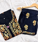 Black base heavy work Flower Modal set - Chikankari official