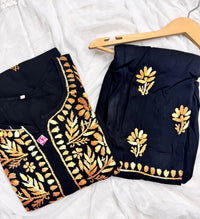 Black base heavy work Flower Modal set - Chikankari official
