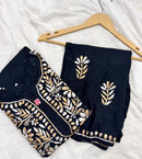 Black base heavy work Flower Modal set - Chikankari official