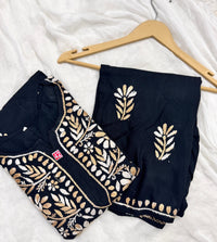 Black base heavy work Flower Modal set - Chikankari official