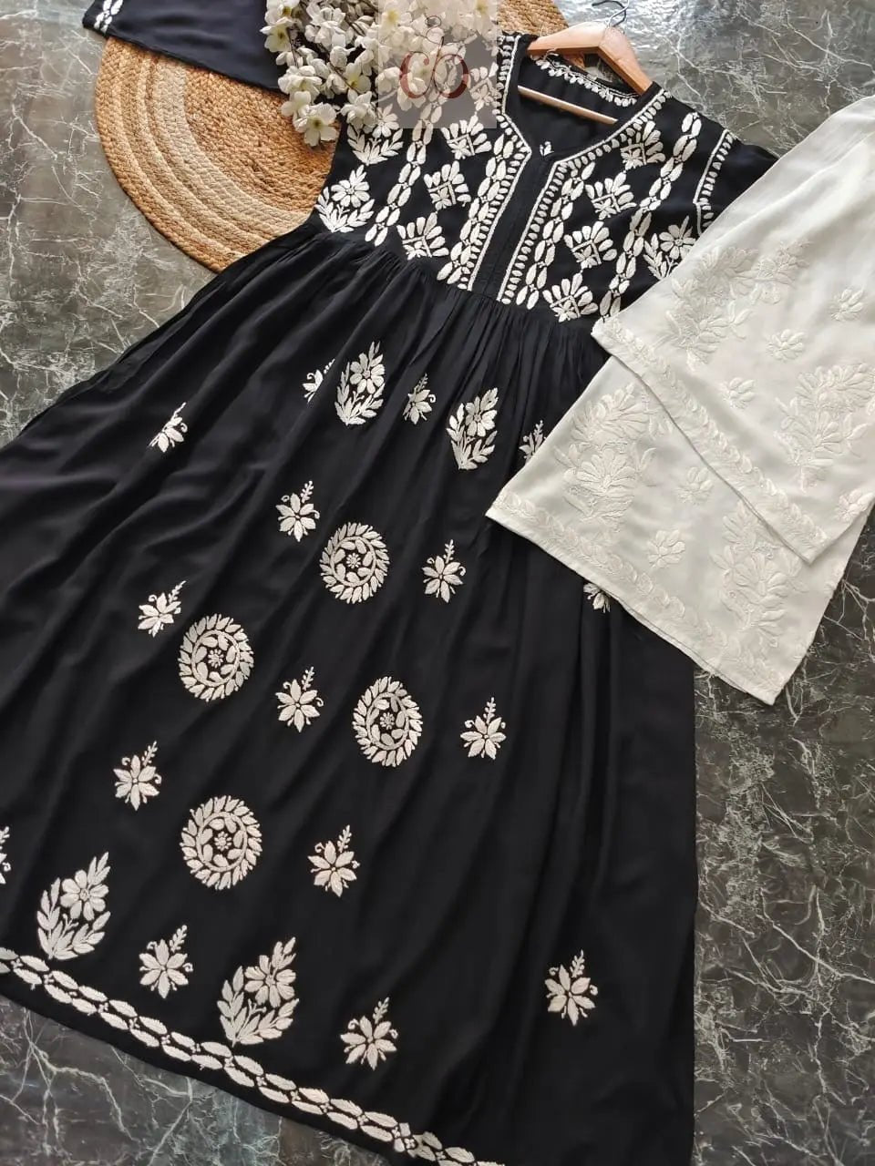 Black Modal Gown - Chikankari official