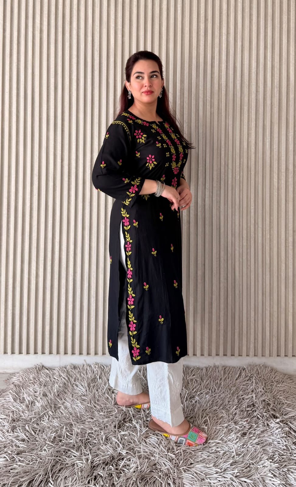 Black Multi thread Designer chikankari Kurta - Chikankari official