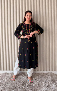 Black Multi thread Designer chikankari Kurta - Chikankari official