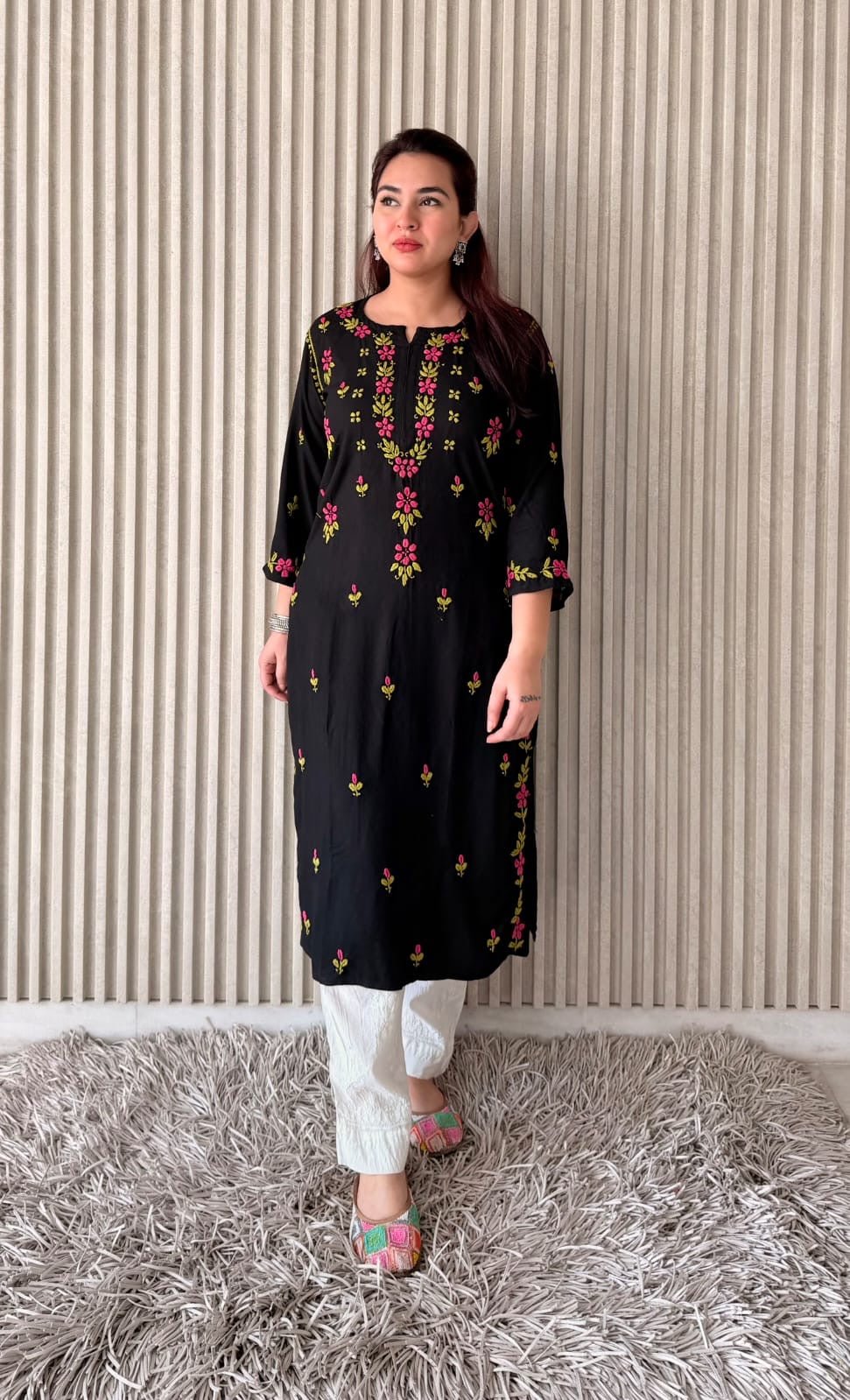 Black Multi thread Designer chikankari Kurta - Chikankari official