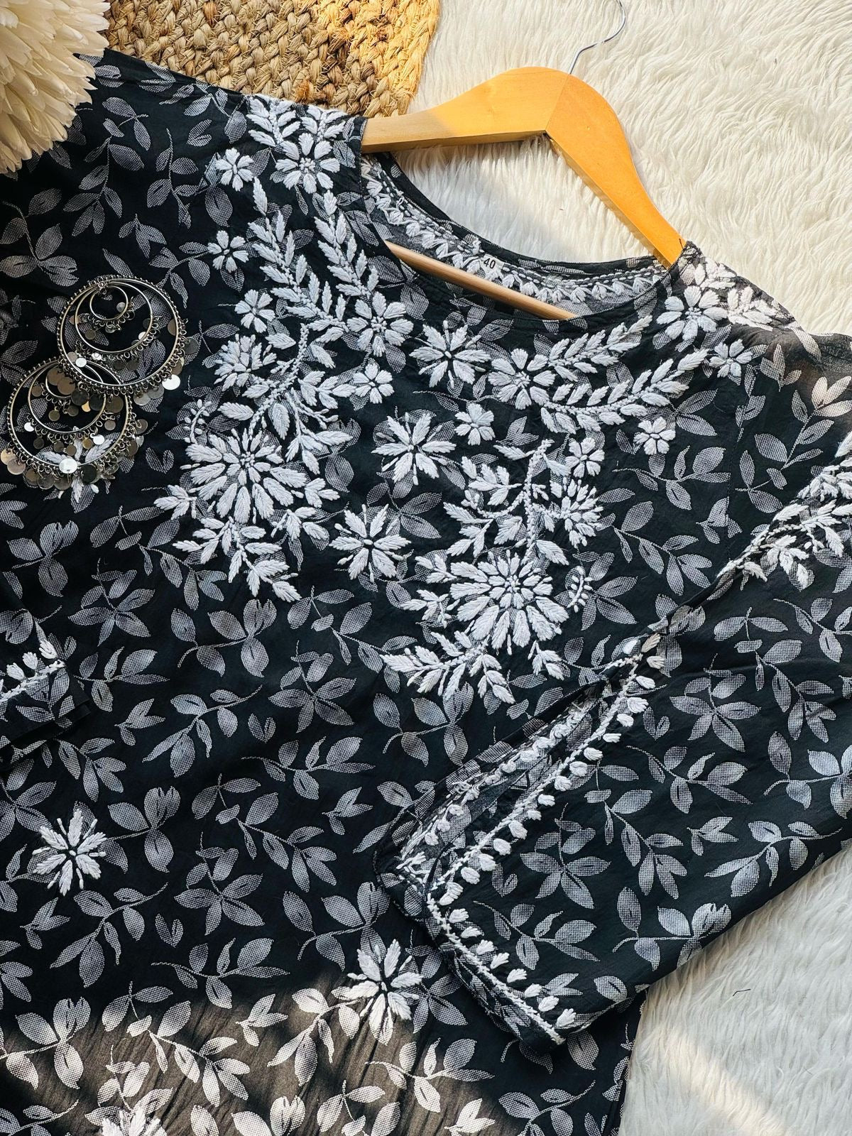 black printed mal boat neck set - Chikankari official