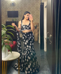 Black Pure Geroegette Printed Suit set - Chikankari official