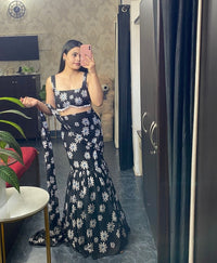 Black Pure Geroegette Printed Suit set - Chikankari official