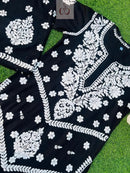 Black Rayon Plazo Set With white thread Work - Chikankari official