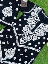 Black Rayon Plazo Set With white thread Work - Chikankari official