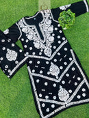 Black Rayon Plazo Set With white thread Work - Chikankari official