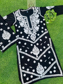 Black Rayon Plazo Set With white thread Work - Chikankari official