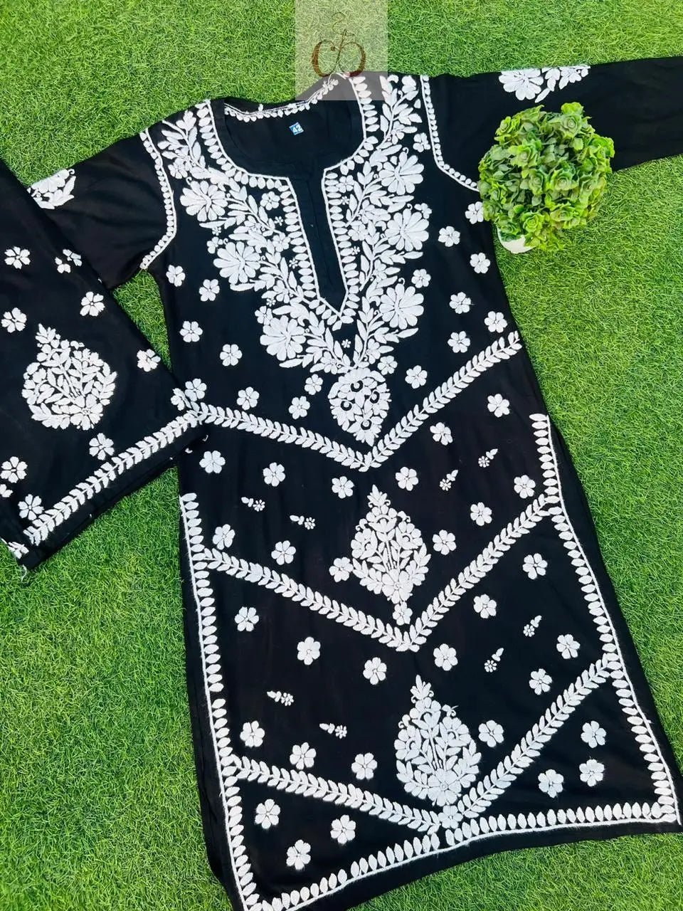 Black Rayon Plazo Set With white thread Work - Chikankari official