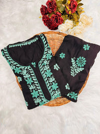 Black Rayon threaded Co-ord set - Chikankari official