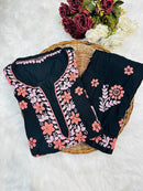 Black Rayon threaded Co-ord set - Chikankari official