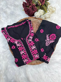 Black Rayon Threaded co - ord Set - Chikankari official