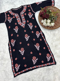 Black Rayon Threaded co - ord Set - Chikankari official