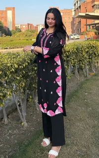 Black Side border Modal kurta - Chikankari official