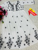Black thread Gown - Chikankari official