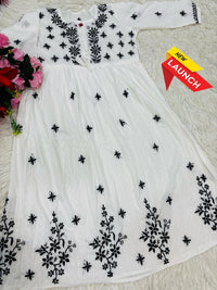 Black thread Gown - Chikankari official
