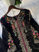 Black Velvet Designer Embroidered co - ord Set - Chikankari official
